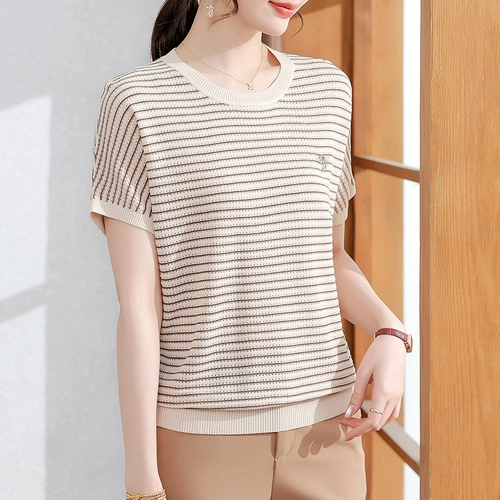 Летняя одежда для матери, шелковая летняя небольшая футболка, короткий рукав, для среднего возраста, 40 лет