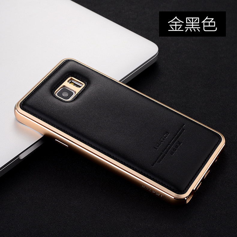 iMatch Luxury Aluminum Metal Bumper Premium Genuine Leather Back Cover Case for Samsung Galaxy Note 5 N9200