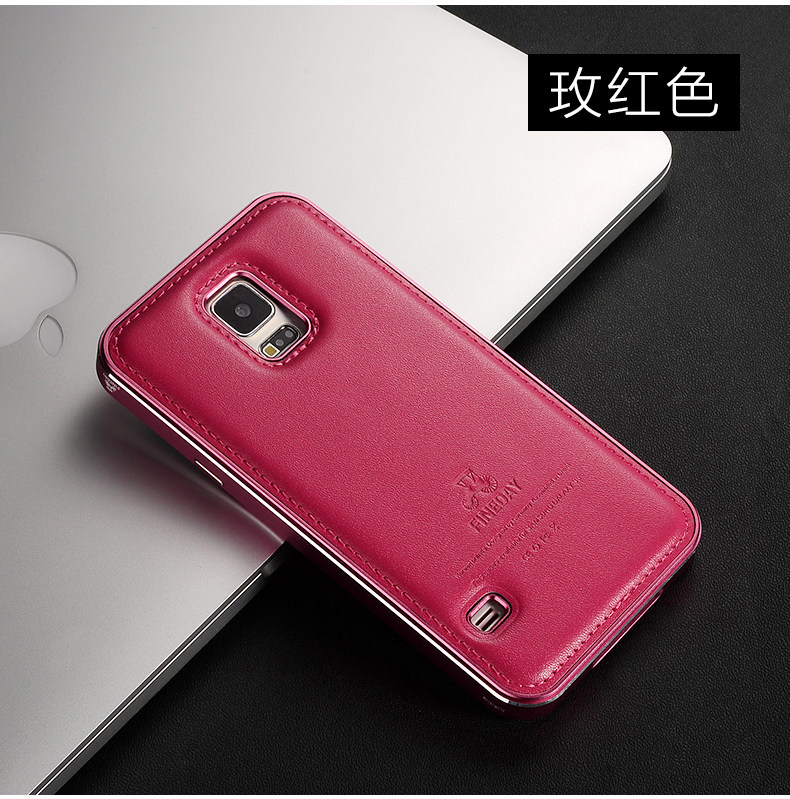 iMatch Luxury Aluminum Metal Bumper Premium Genuine Leather Back Cover Case for Samsung Galaxy S5