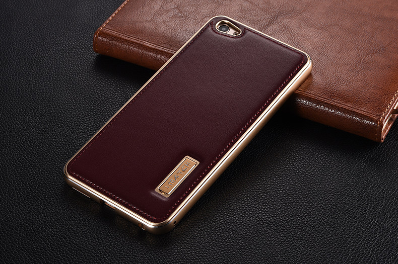 iMatch Luxury Aluminum Metal Bumper Premium Genuine Leather Back Cover Case for vivo X7 Plus & vivo X7