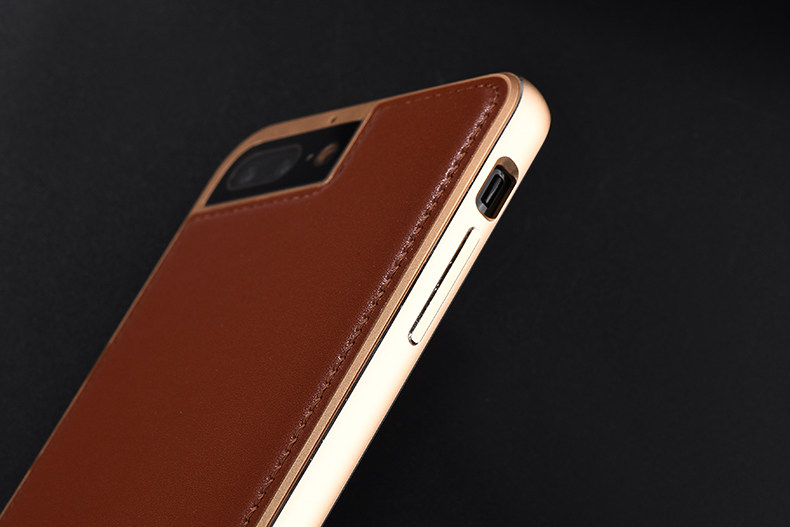 iMatch Luxury Aluminum Metal Bumper Premium Genuine Leather Back Cover Case for Apple iPhone 7 Plus & iPhone 7