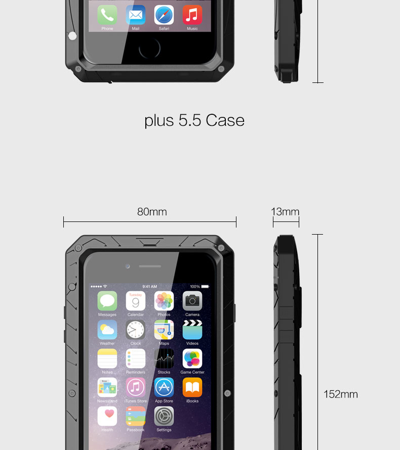 iMatch Water Resistant Shockproof Dust/Dirt/Snow-Proof Aluminum Metal Case Cover for Apple iPhone 6S Plus/6 Plus