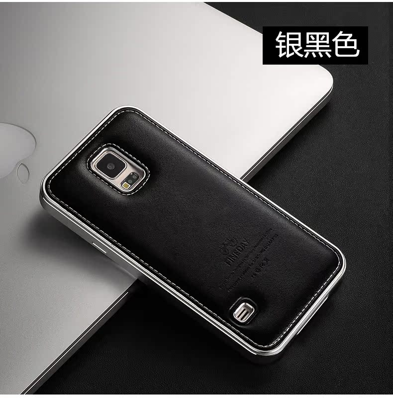 iMatch Luxury Aluminum Metal Bumper Premium Genuine Leather Back Cover Case for Samsung Galaxy S5