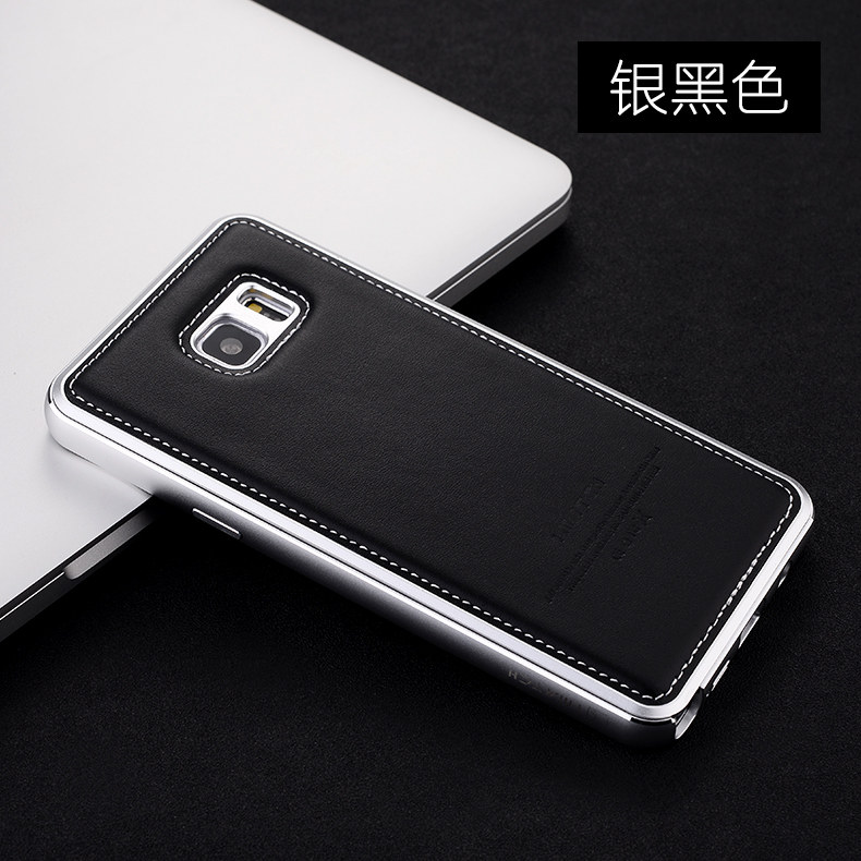 iMatch Luxury Aluminum Metal Bumper Premium Genuine Leather Back Cover Case for Samsung Galaxy Note 5 N9200