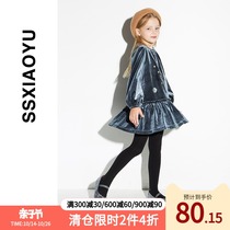 Fashion small fish girl velvet dress 2021 new long sleeve Star Princess dress girl skirt autumn winter foreign atmosphere