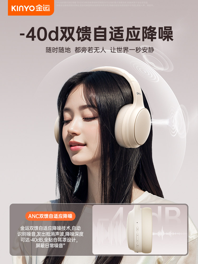 Jinyun Over-Ear Bluetooth Headphones Active Noise Cancellation Wireless Wired Computer Long Battery Life Gaming Headset New Model