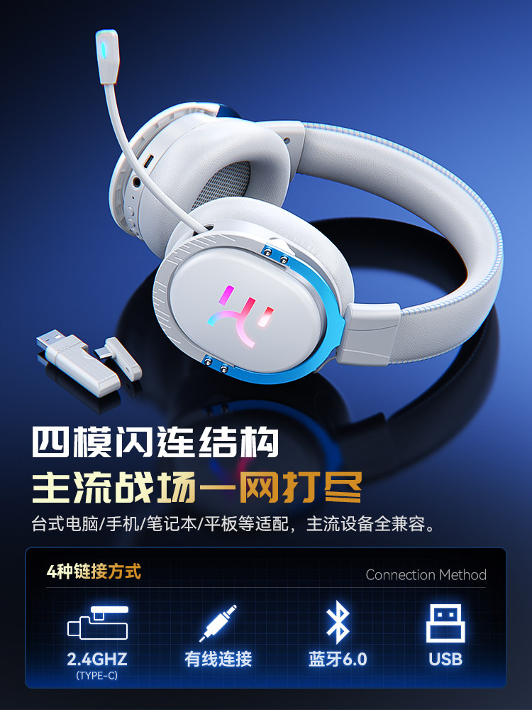 Jinyun Gx-01 Over-Ear Headphones for Gaming, Delta-Specific Computer Microphone, Bluetooth Wireless Desktop 2.4g
