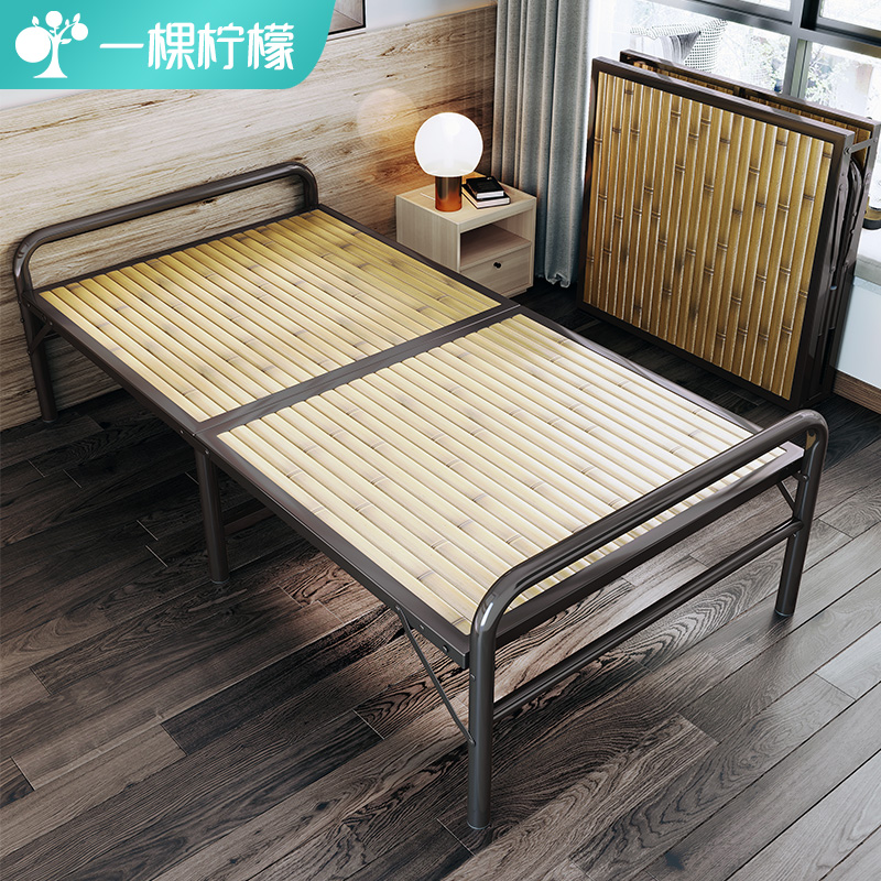 Folding bed single bed twin family bamboo bed cold bed simple portable lunch bed rental bed iron frame 1.2 meters