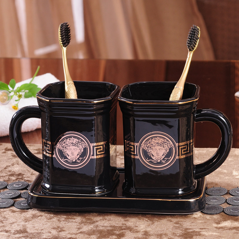 European-style ceramic bathroom 5-piece set 3-piece wash set simple tray mouthwash cup couple bathroom set gift