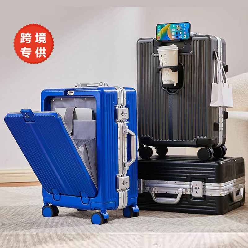 Export Cross-Border Thickened Front-Opening Trolley Case with Customs Lock, Multifunctional Luggage Case, Scratch-Resistant 20-Inch Carry-On Suitcase