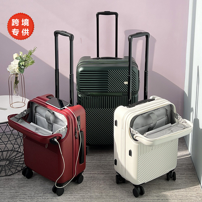 Exported to Japan, Front-Opening Trolley Case, Thickened Multifunctional Suitcase, Ultra-Light Travel Case, Ultra-Light 20-Inch Carry-On Suitcase