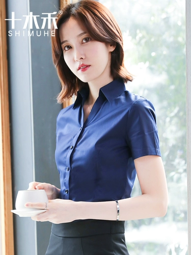 Рубашка, летний тонкий приталенный комбинезон, короткий рукав, V-образный вырез