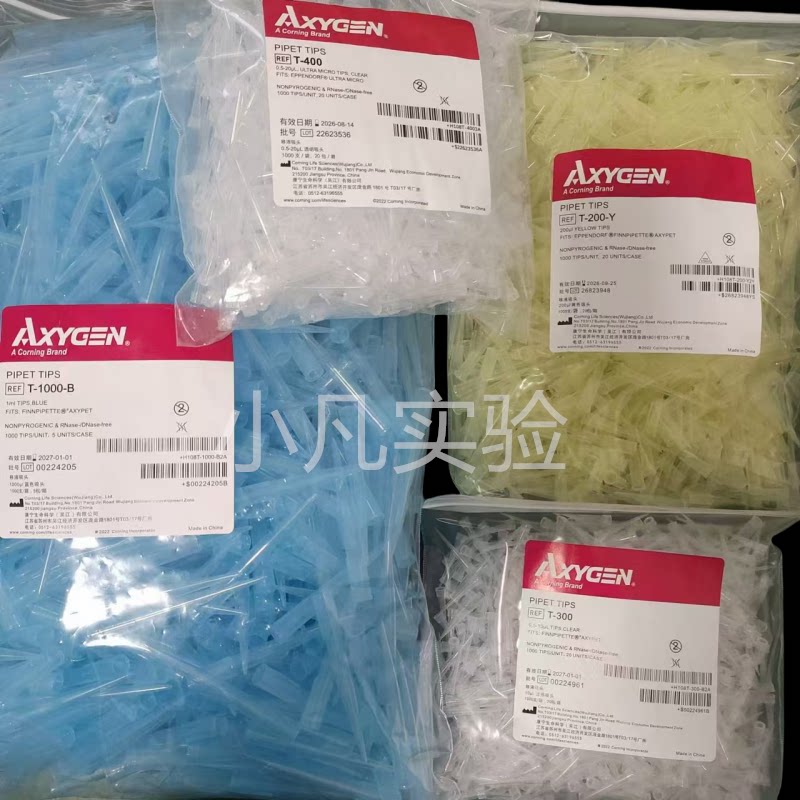 Axygen爱思进吸头白黄蓝10/200/1000ul枪头T-300T-200-Y T-1000-B
