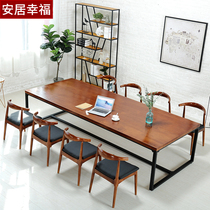 Rectangular solid wood conference table Office long table Nordic log large board tea table dining table and chair combination loft long table