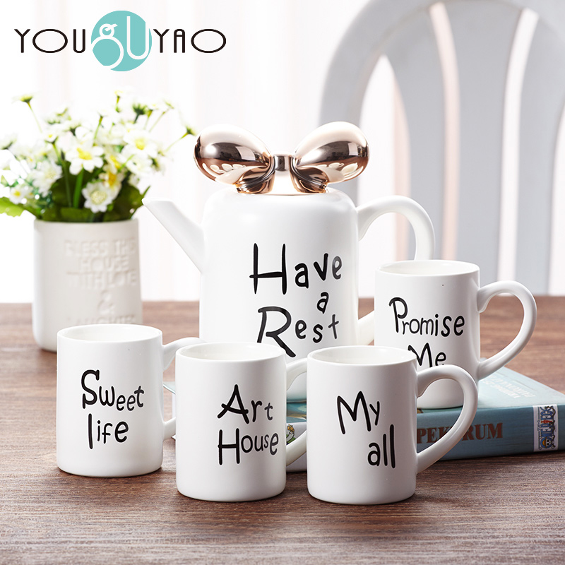 Tea set ceramic household creative lovely letters bowknot teapot gift set the whole teapot teacup
