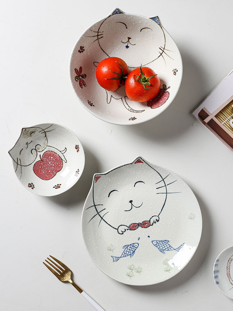 Drawn by valley life Japanese snow under glaze color porcelain tableware express the cat bowl dish fish dish dish of household