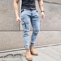 BEESTRONG spring original sports stretch jeans men slim foot pants trend casual retro fitness pants