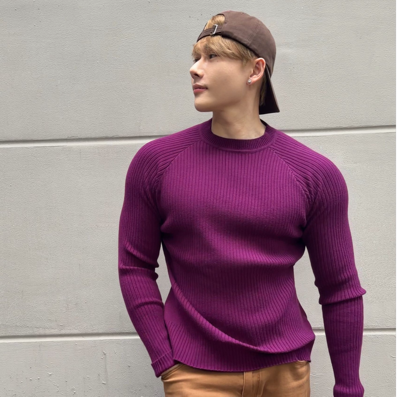 Bst Autumn/Winter Three-Dimensional Cut Solid Color Long-Sleeve Men's Textured Raglan Sleeve Slim-Fit Versatile Sweater Knitwear Bst Autumn/Winter Three-Dimensional Cut Solid Color Long-Sleeve Men's Textured Raglan Sleeve Slim-Fit Versatile Sweater Knitwear