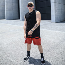 Loose sleeveless sports vest loose long casual sweat-absorbing running training shirt muscle men fitness blouse