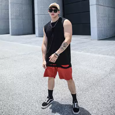 Loose sleeveless sports vest loose long version casual sweat-absorbing running training shirt muscle men fitness blouse