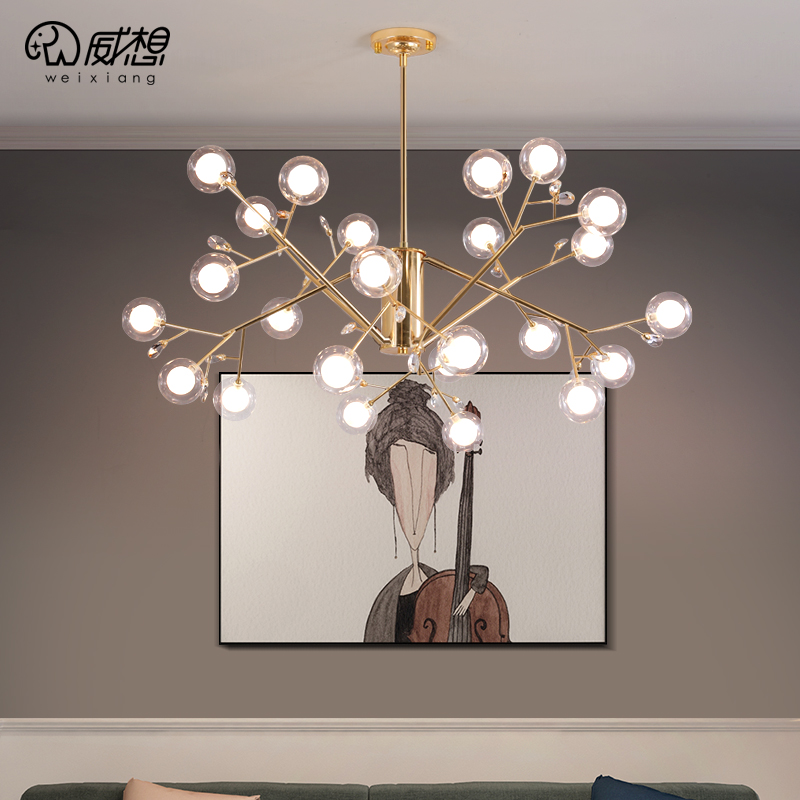 Nordic Lamps Living Room Dining Room Dining Room Bedroom Light Clothing Shop Shop Creativity Magic Bean Molecular Personality Glass Bubble Chandeliers