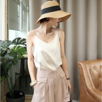 Mulberry silk V collar harness vest female inner lap sexy silk satin beauty back outside wearing fit suit beating bottom 2021 summer