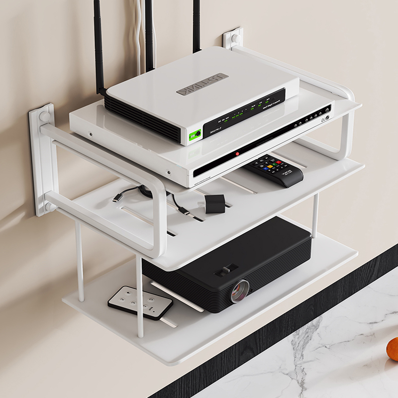 Router Placement Rack, No-Drill Tv Set-Top Box Wall-Mounted Storage Box, White Living Room Wireless Network Wifi Shelf