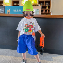Summer new boy 2022 Korean version of childrens clothing boys summer clothing foreign style short-sleeved T-shirt cartoon round neck top bottoming