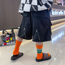 Self-retaining trendy childrens shorts 2022 summer style boys five-point pants overalls in big childrens beach pants hip-hop style