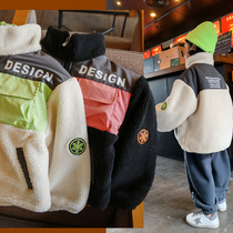 Boys lamb velvet jacket 2022 new Korean version autumn and winter clothes girls big childrens plus velvet thick foreign sweater