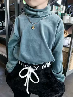2021 autumn and winter New Korean children's clothing boys base shirt velvet turtleneck long sleeve T-shirt solid color Foreign style turtleneck