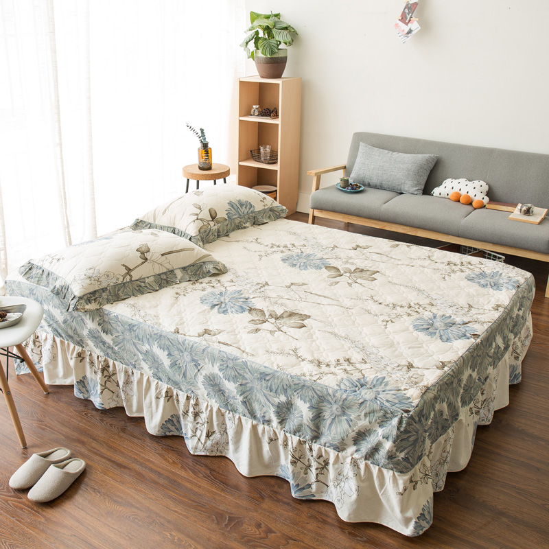 Bông mền bông một mảnh ba mảnh trải giường loại váy cotton dày bảo vệ tấm trải giường chống bụi 1,5 m 1,8 váy giường đẹp	