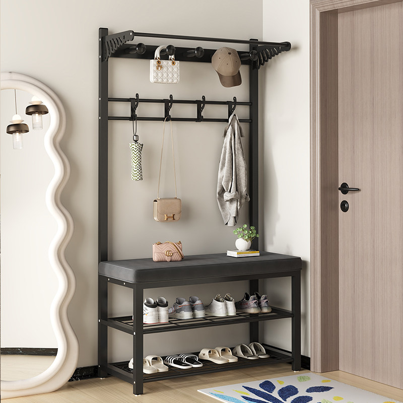 Cloakroom entrance door hanger floor hanger floor Xuanguan Shoe cabinet change of shoes stool hanging clothes hanger integrated household clothes hanger-Taobao