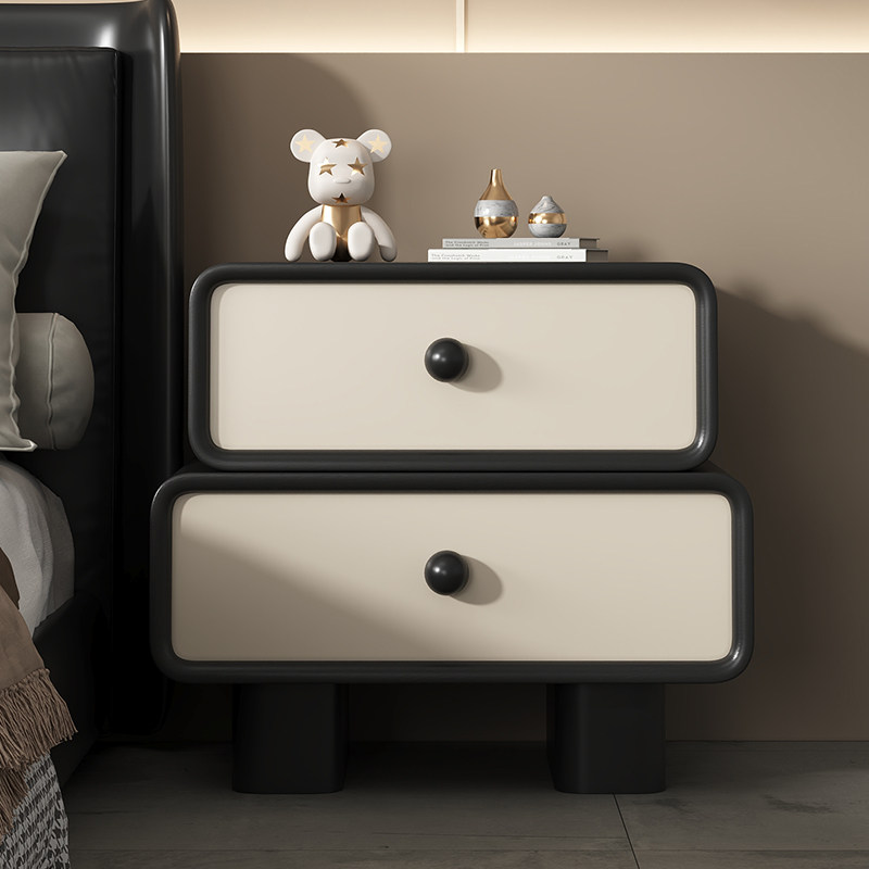 Free installation of cream wind bed head cabinet minimalist modern small cortical headboard storage cabinet solid wood bedroom bedside cabinet-Taobao