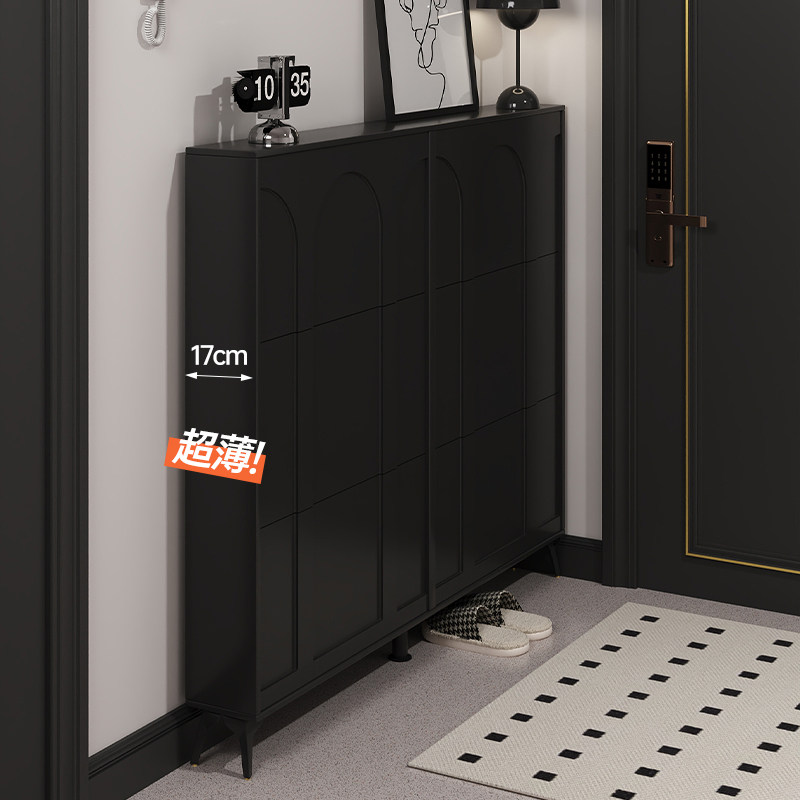 Ultra thin extremely narrow American shoe cabinet Home doorway floor entrance door Entrance Door Tipping Bucket Shoe Cabinet Black Genguan Cabinet Door Outside-Taobao