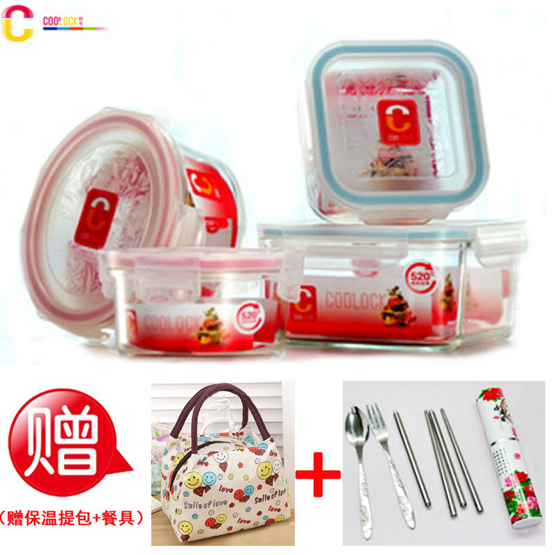 Coolock Heat-Resistant Glass Food Storage Container Lunch Box Two-Piece Set with Tote Bag, Multiple Sizes