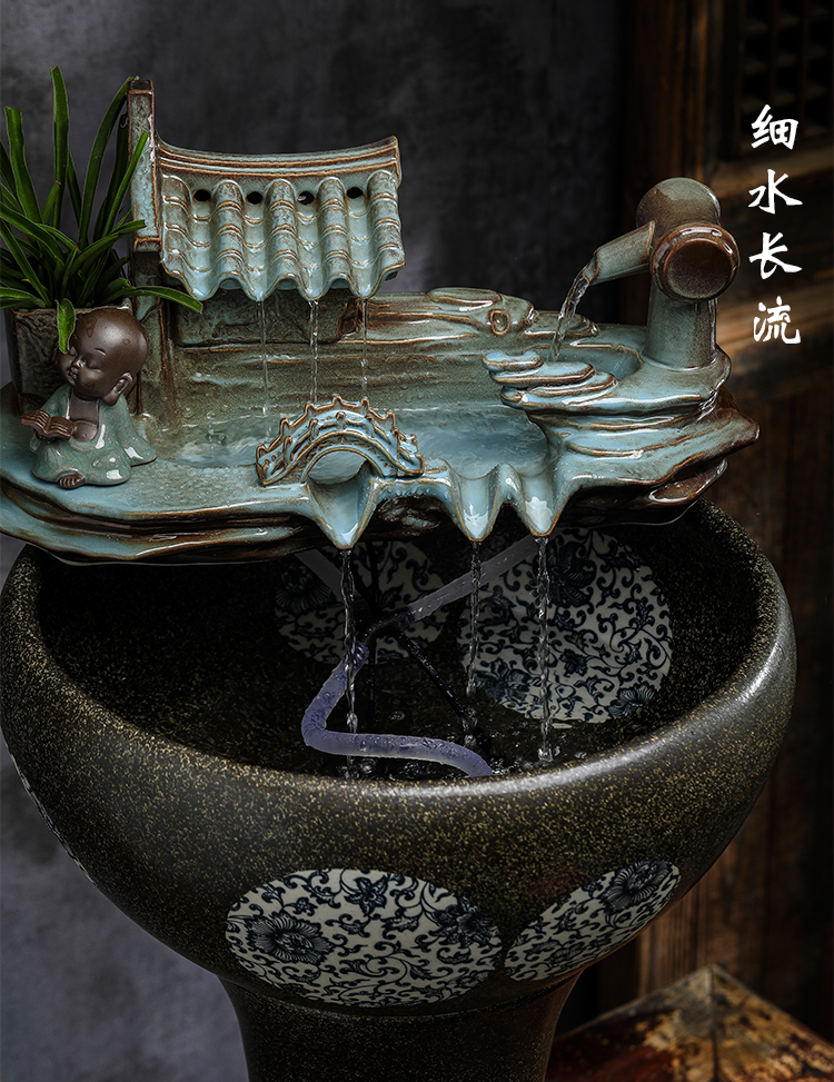 Jingdezhen porcelain floor water fountain furnishing articles sitting room aquarium water restoring ancient ways feng shui wheel creative gifts