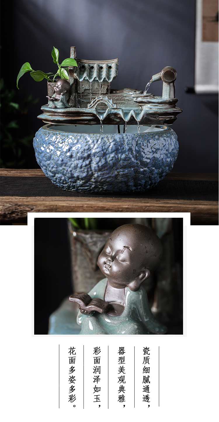 Jingdezhen round ceramic aquarium sitting room feng shui plutus automatic cycle water furnishing articles feng shui jiangnan water wheel