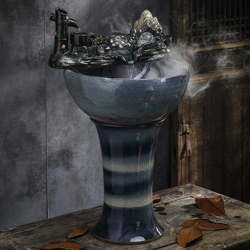 Ceramic water furnishing articles sitting room ground tank column type restoring ancient ways goldfish bowl automatic cycle feng shui wheel of fortune