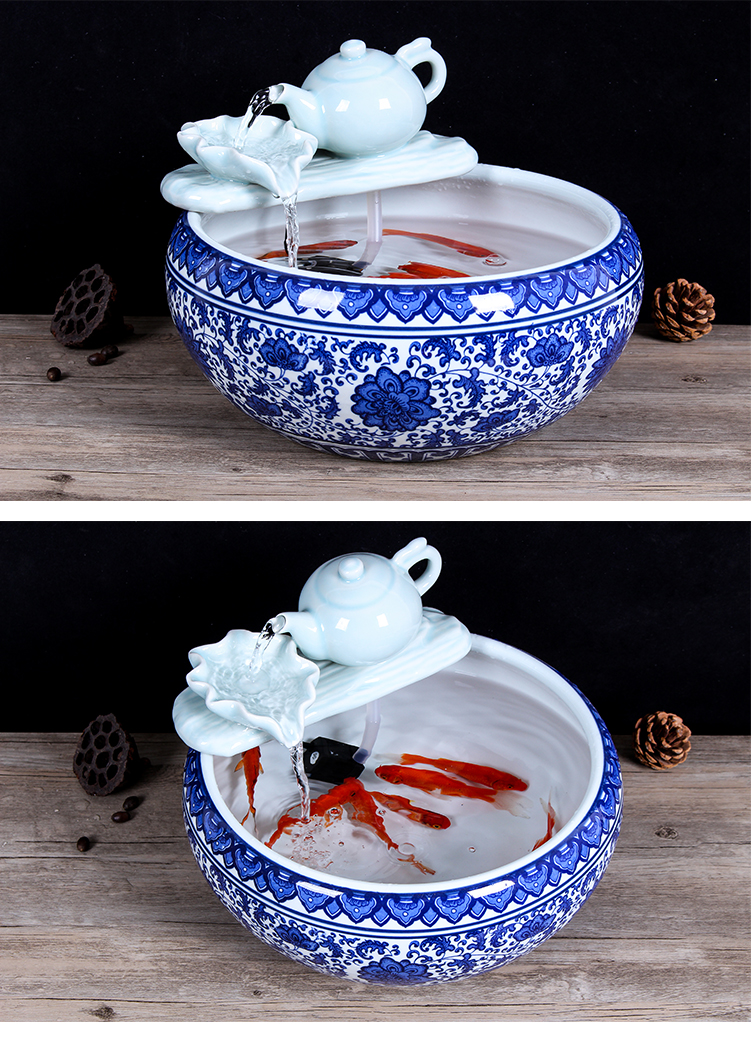 Authentic jingdezhen ceramic aquarium tank sitting room small tank water furnishing articles freehand brushwork in traditional Chinese feng shui turtle cylinder