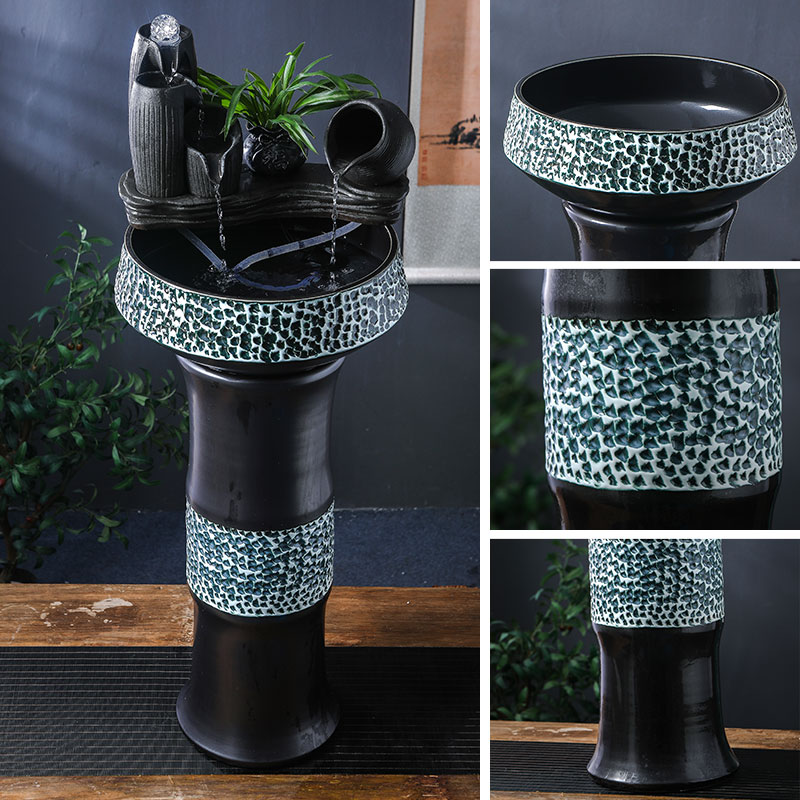 Creative ceramic tank sitting room pillar landing household circular small circulation water tank falls, the fish bowl
