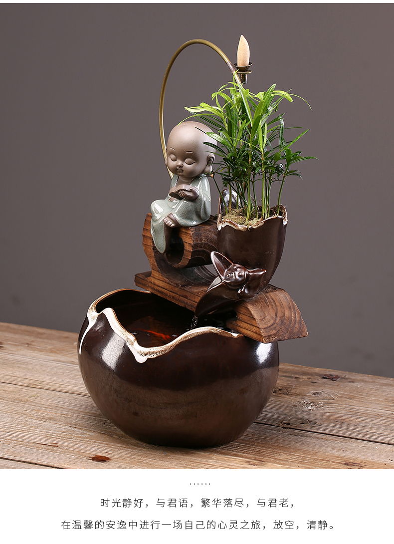 Creative ceramic Chinese zen sitting room desktop automatic flow humidifying furnishing articles store opening housewarming gift