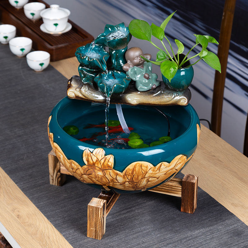 Ceramic aquarium small home sitting room aquarium desktop furnishing articles of Chinese style water loop filter goldfish bowl fish bowl