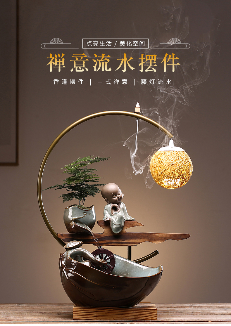 Creative ceramic Chinese zen sitting room desktop automatic flow humidifying furnishing articles store opening housewarming gift