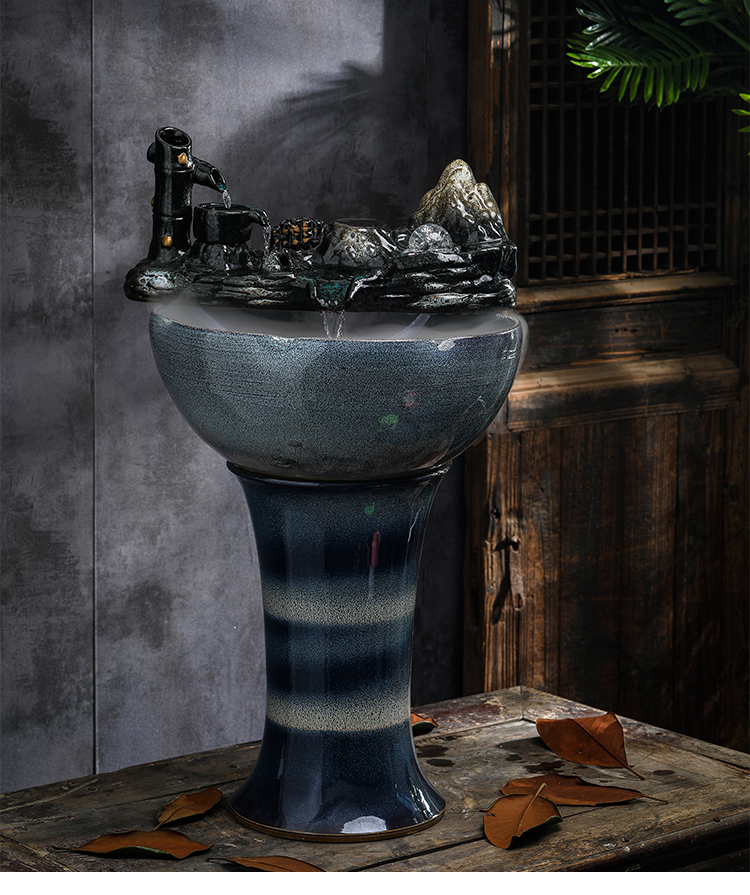 Ceramic water furnishing articles sitting room ground tank column type restoring ancient ways goldfish bowl automatic cycle feng shui wheel of fortune