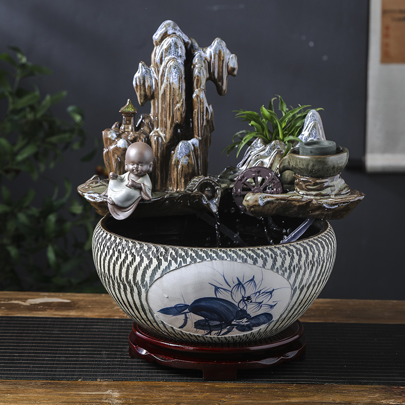 Jingdezhen ceramic aquarium desktop furnishing articles sitting room creative small rockery fountain water automatic cycle humidifier