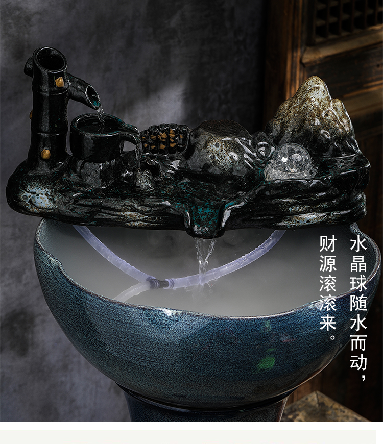 Ceramic water furnishing articles sitting room ground tank column type restoring ancient ways goldfish bowl automatic cycle feng shui wheel of fortune