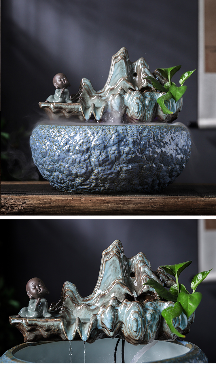 Jingdezhen round ceramic aquarium sitting room feng shui plutus automatic cycle water furnishing articles feng shui jiangnan water wheel