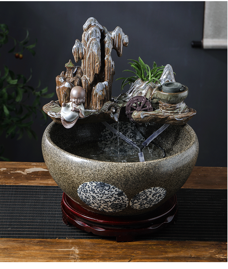 Jingdezhen ceramic aquarium desktop furnishing articles sitting room creative small rockery fountain water automatic cycle humidifier