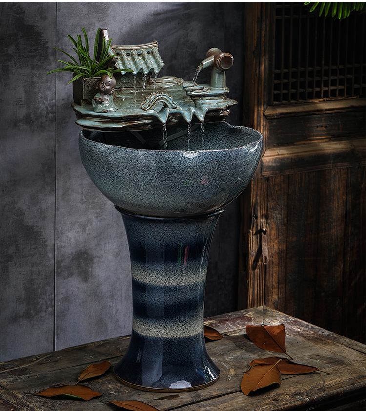 Ceramic water furnishing articles sitting room ground tank column type restoring ancient ways goldfish bowl automatic cycle feng shui wheel of fortune